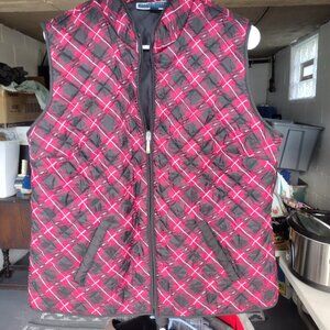 Karen Scott Sport Women's Large Plaid Quilted Red Black Puffer Vest